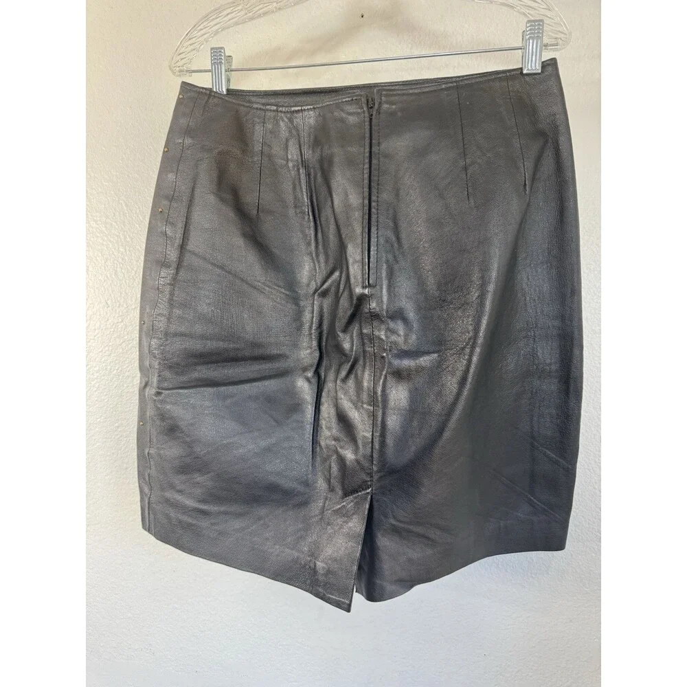 Vintage 90s David Benjamin Genuine Leather Midi Skirt with Studs Women's Size 14 - Picture 3 of 6
